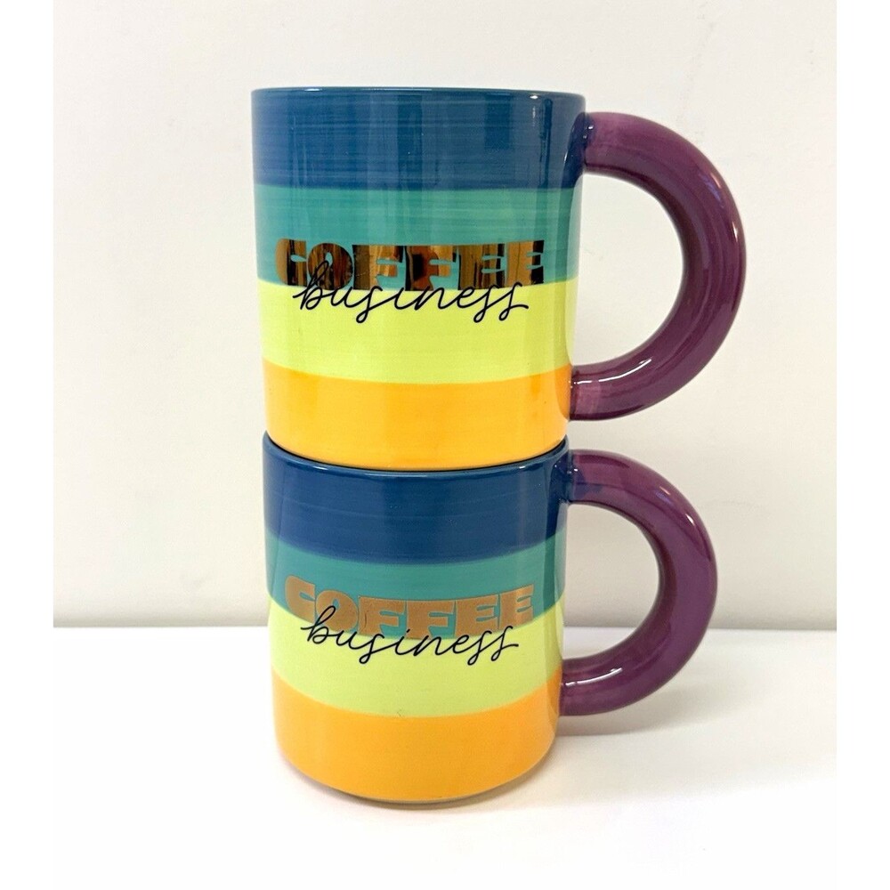 Tabitha Brown Striped Stoneware Coffee Mugs Set 2 15 fl oz Microwave Safe